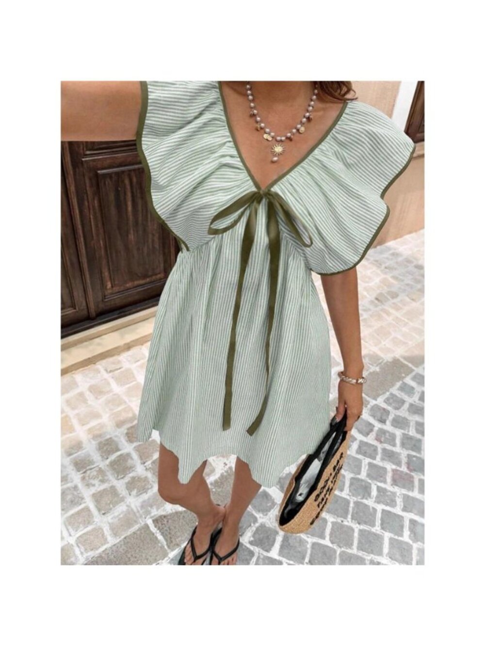 Striped Ruffle Sleeve Mini Dress - Picture 11 of 13